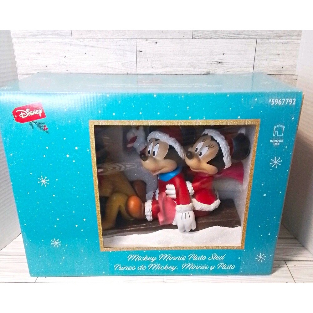 Disney Mickey Mouse Minnie Mouse Pluto Sled Holiday Collectible Figurine Decor